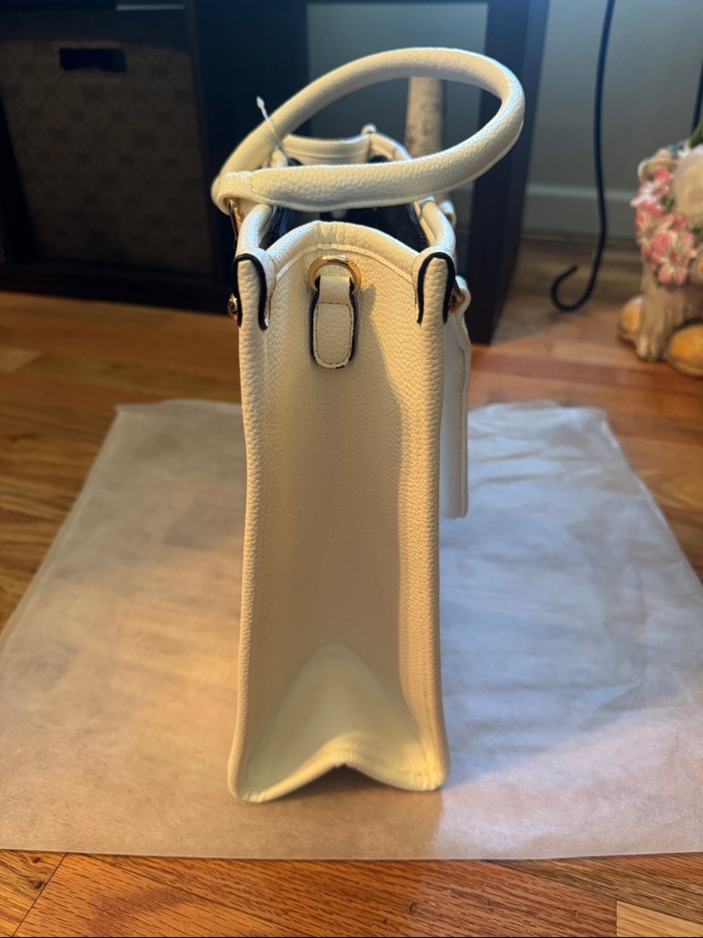 NWT Unbranded White Pebbled TOTE BAG with Handles and Removable Strap - Picture 5 of 12